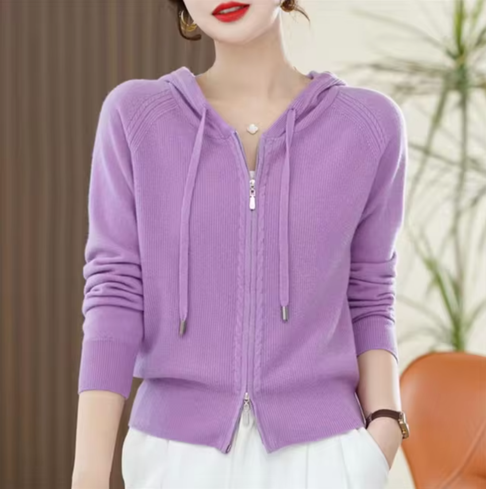 Women's zip-up hooded puffer jacket quilted silhouette casual warm everyday style