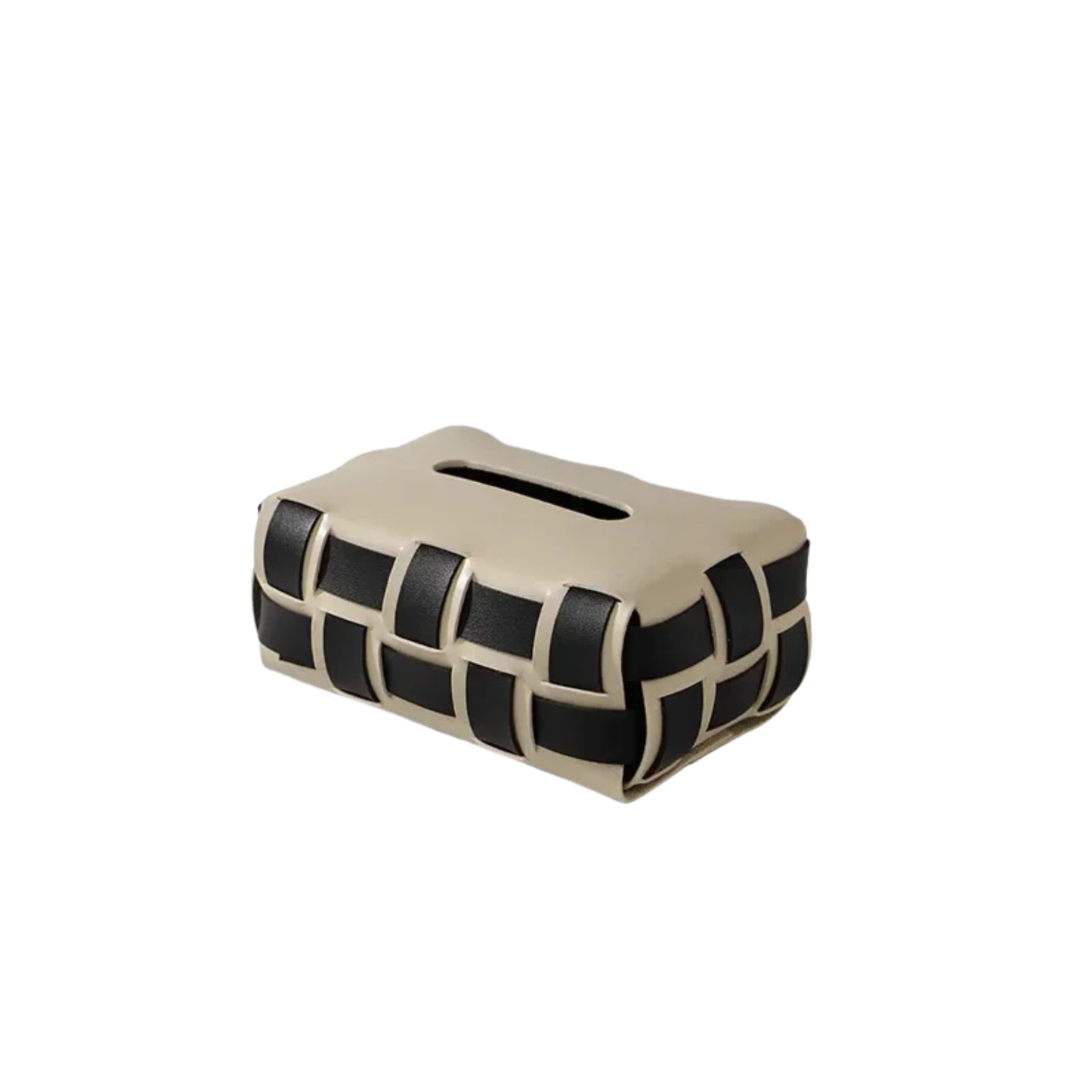 Nest woven faux leather tissue holder minimalist desk organizer snap closure subtle texture