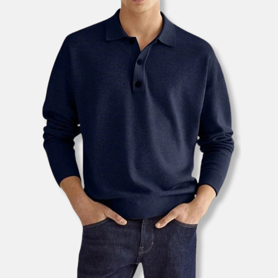 Men's cotton blend polo collar sweater relaxed fit long sleeves smart casual everyday comfort
