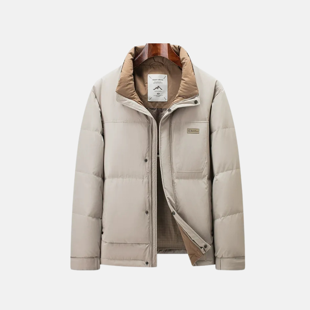 Men's insulated puffer jacket stand collar full zip regular fit for winter warmth