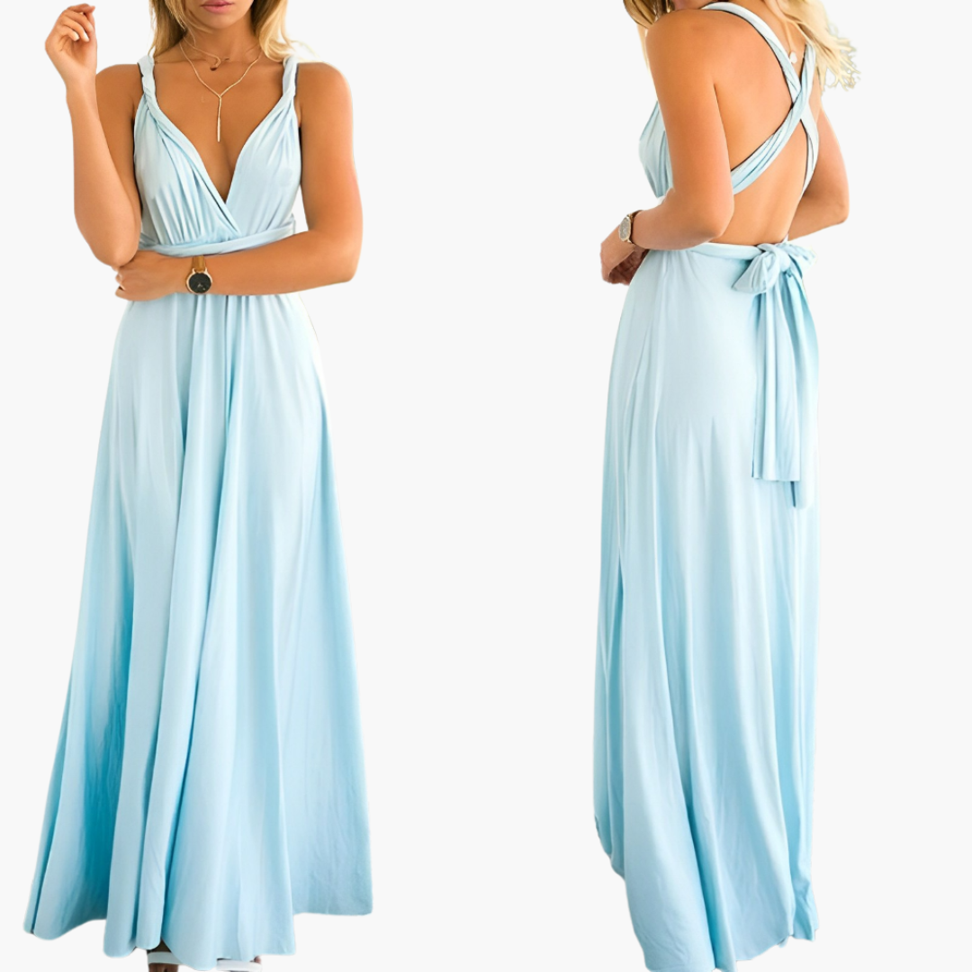 Women's black V-neck figure-hugging gala gown in luxurious fabric with elegant neckline