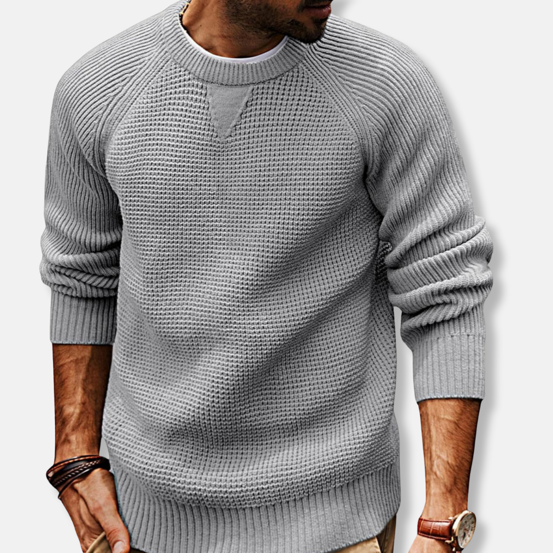 Men's knit texture crew neck sweatshirt with raglan sleeves, relaxed fit casual pullover