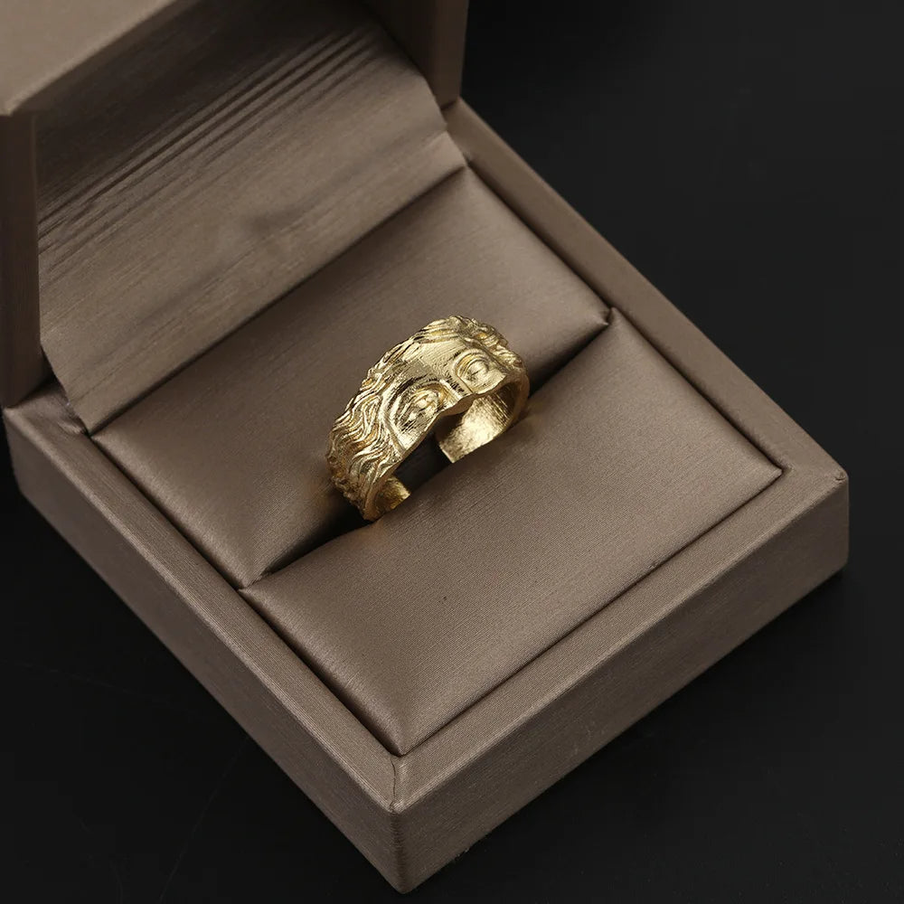 Crown of Aphrodite adjustable stainless steel ring aged vintage finish antique women's jewelry
