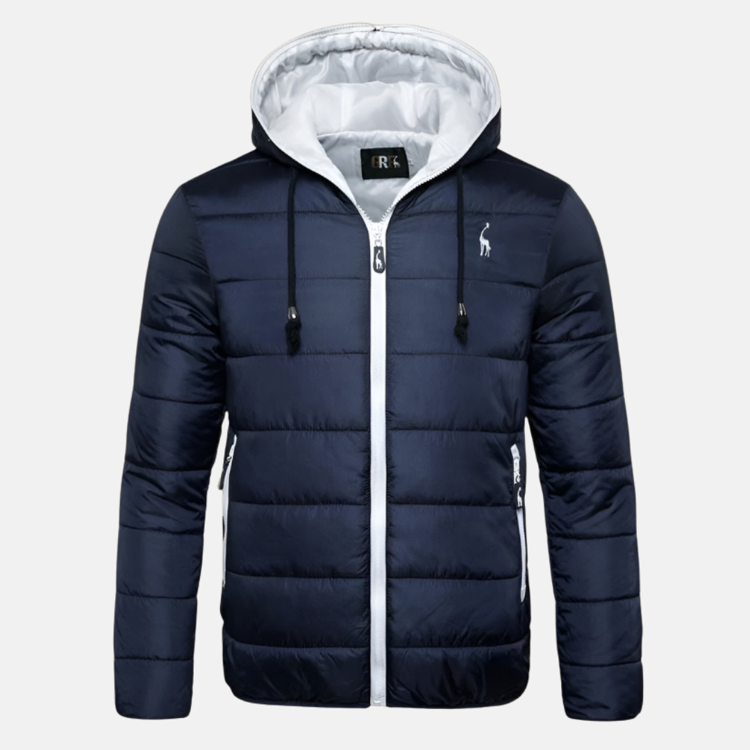 Men's regular fit hooded down jacket water-resistant shell with drawstring adjustable hood