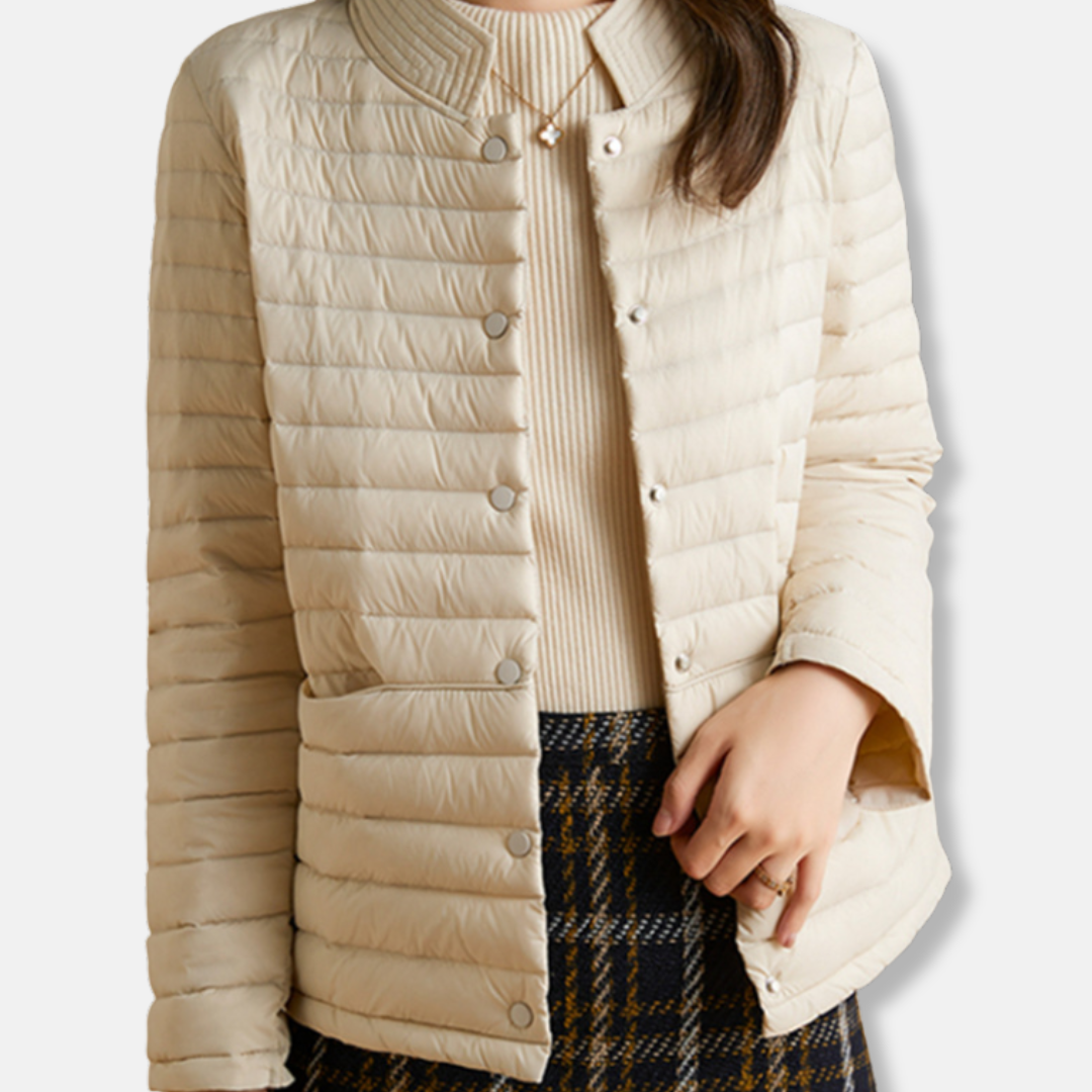 Women's slim-fit quilted short jacket with stand collar for chic fall winter layering