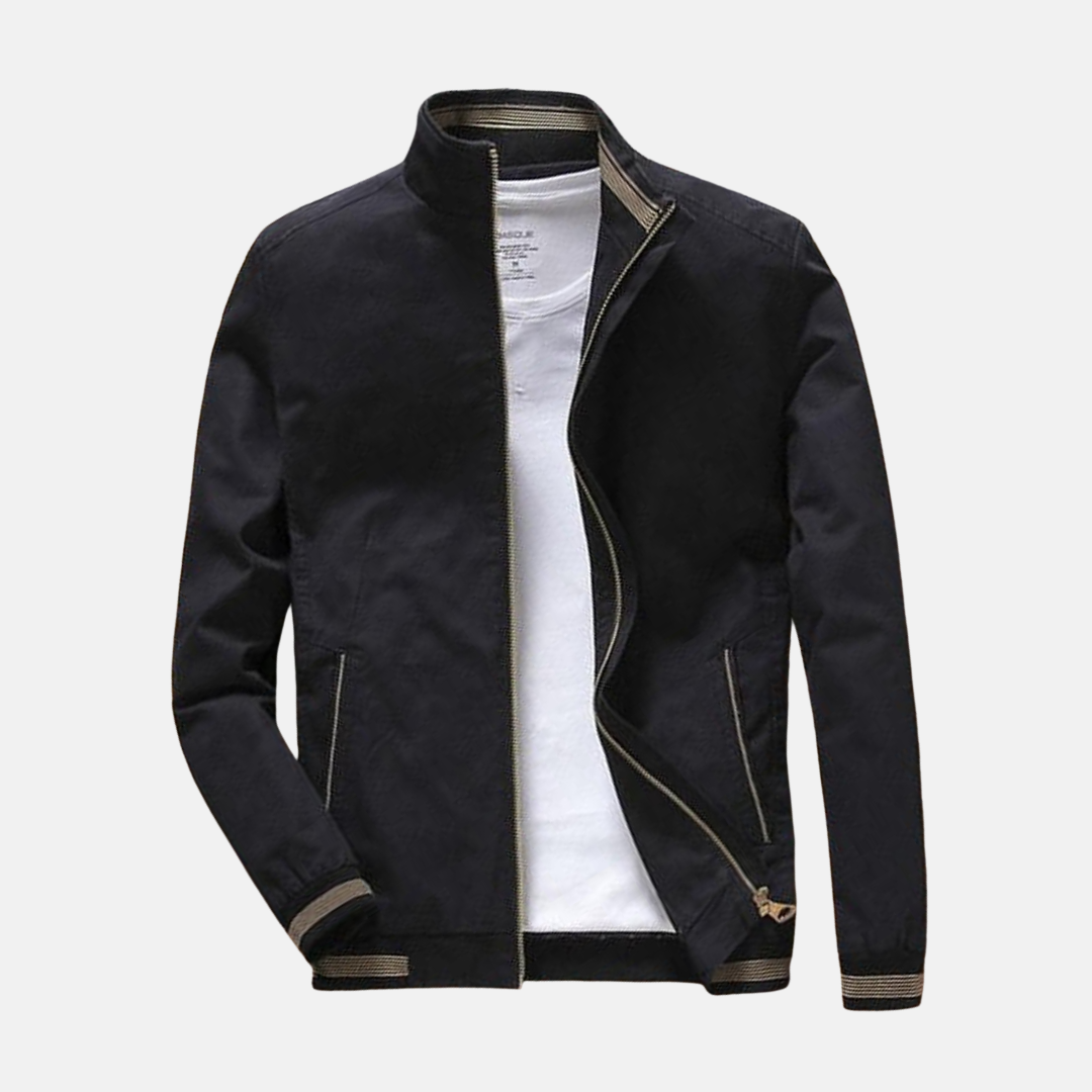 Men's relaxed fit bomber jacket breathable cotton full-zip closure ribbed edges casual streetwear