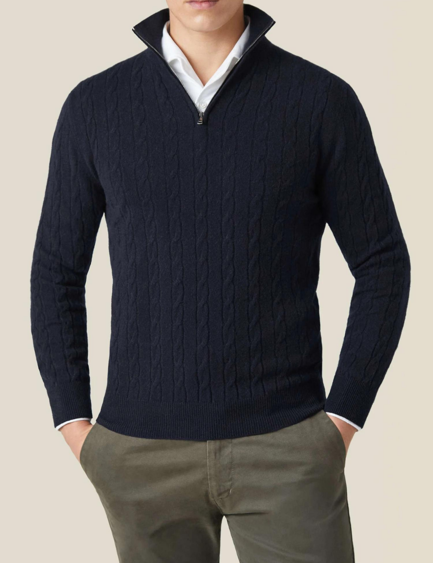 Men's cable knit wool blend half-zip sweater smart casual warm everyday style