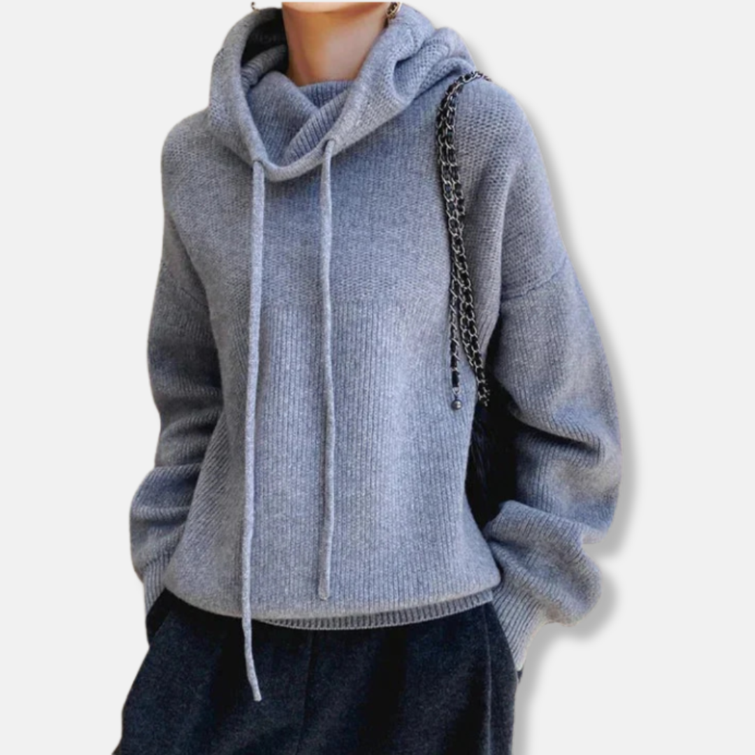 Women's oversized soft knit cowl neck sweatshirt with drawstring, relaxed fit for chic casual style