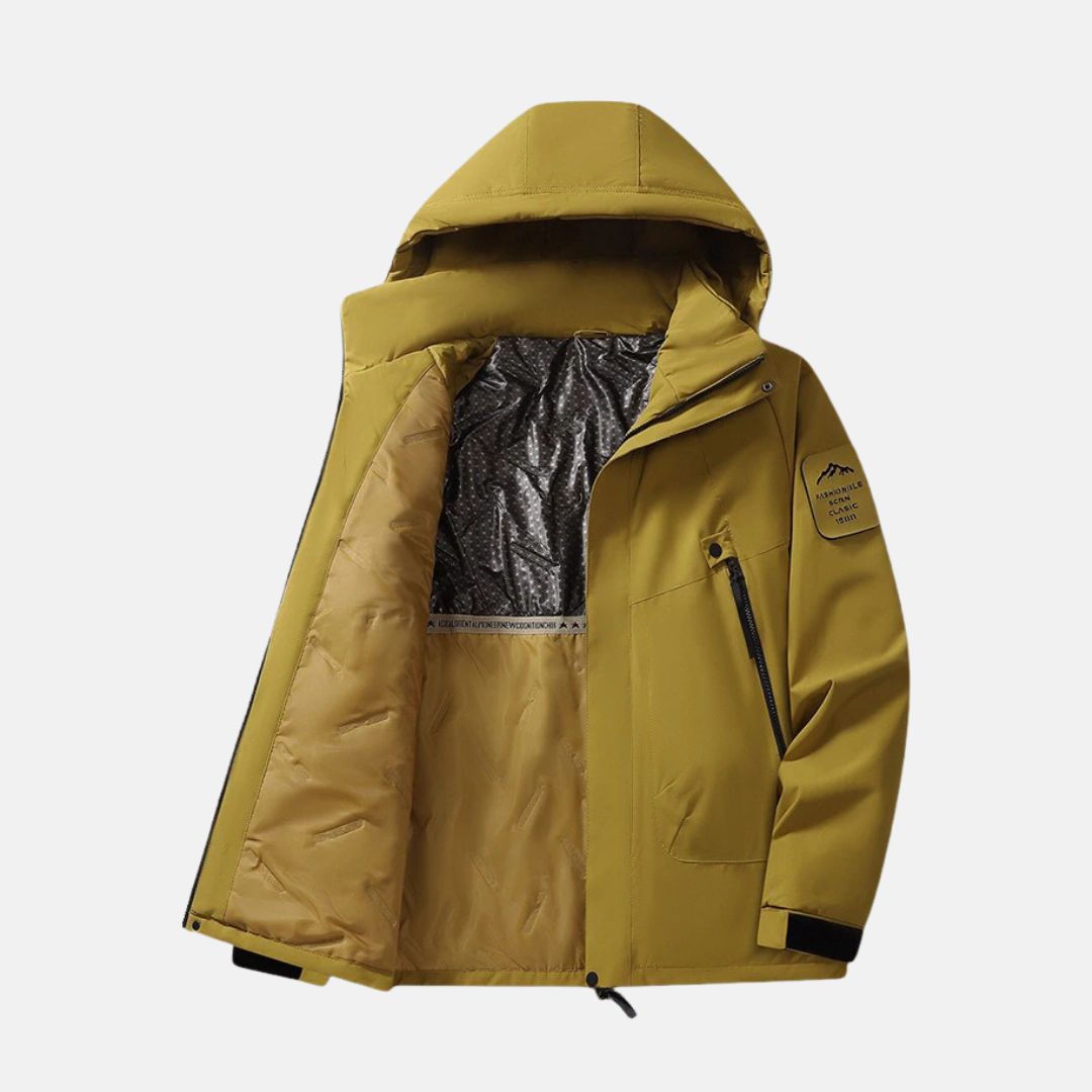 Men's hip-length winter coat hooded stand collar snap cuffs urban style polyester blend outerwear