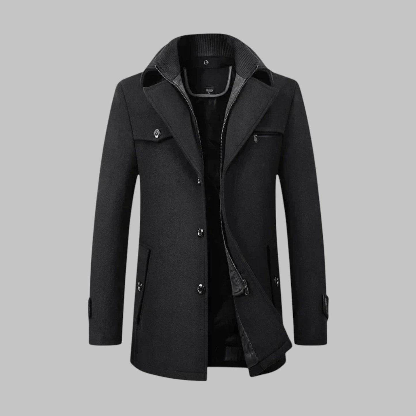 Men's regular fit winter wool coat in gray timeless elegant style with smooth refined drape