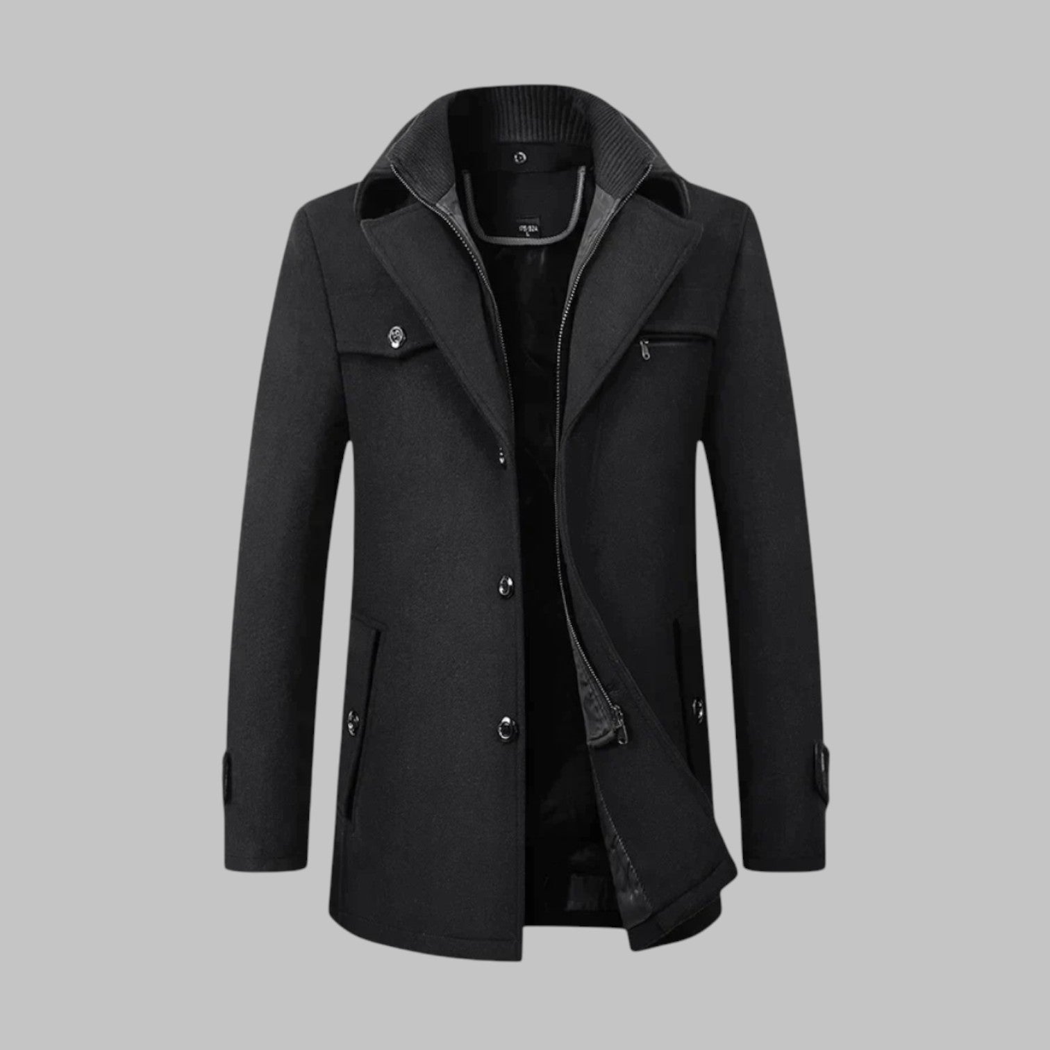 Men's regular fit winter wool coat in gray timeless elegant style with smooth refined drape