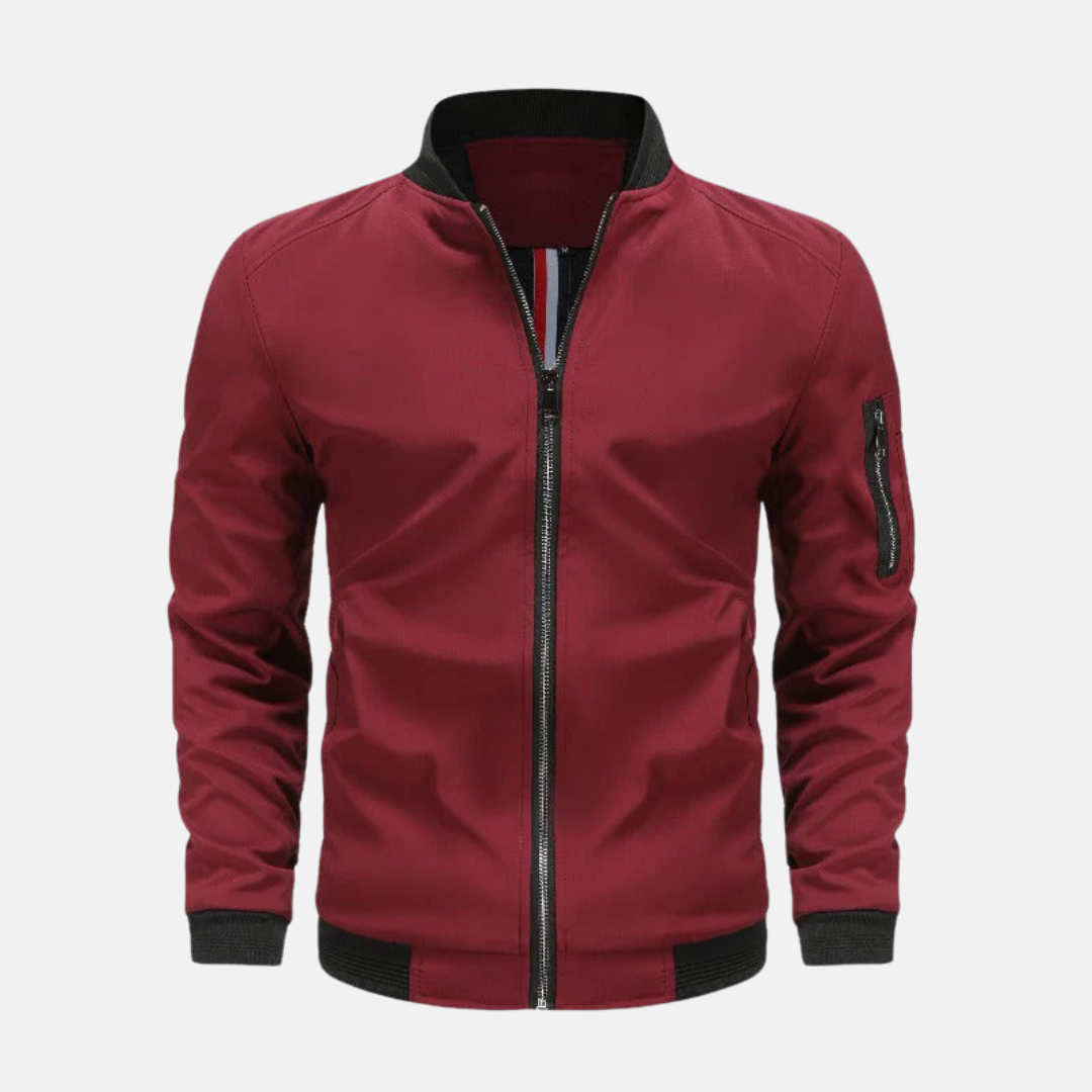 Men's lightweight bomber jacket regular fit smooth fabric with zippered sleeve pocket urban style