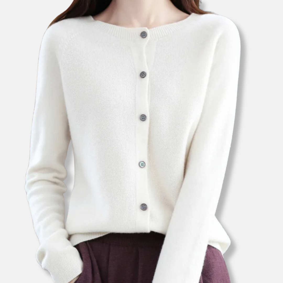 Women's merino wool cardigan regular fit button-front ribbed knit sweater soft luxurious layer