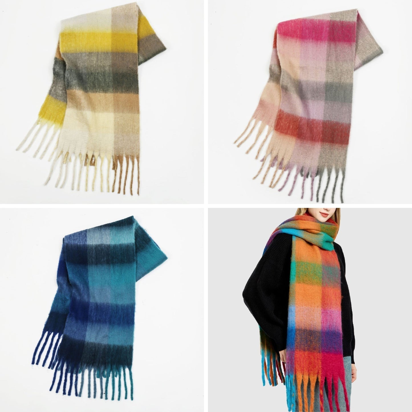Avellino multicolor rainbow cascade scarf soft poly blend wrap vibrant hues generous length