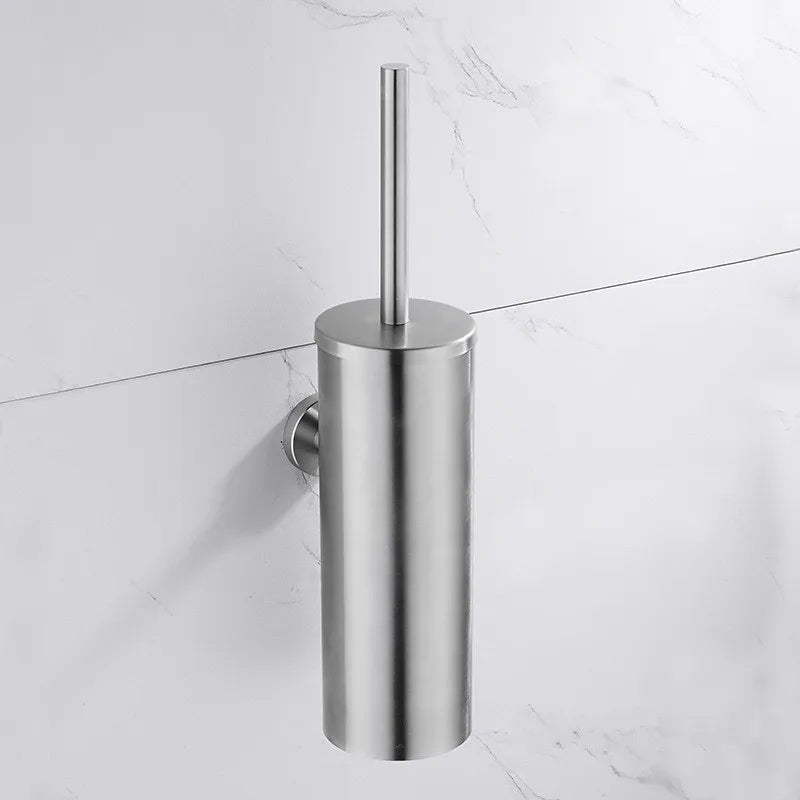 Wall-mounted stainless steel toilet brush holder, hidden modern design, rust-resistant bathroom organizer