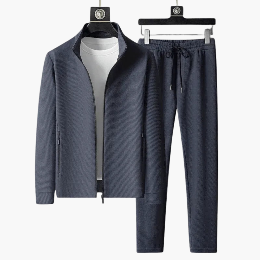 Navy blue men's two-piece business suit set structured fit jacket pants formal professional