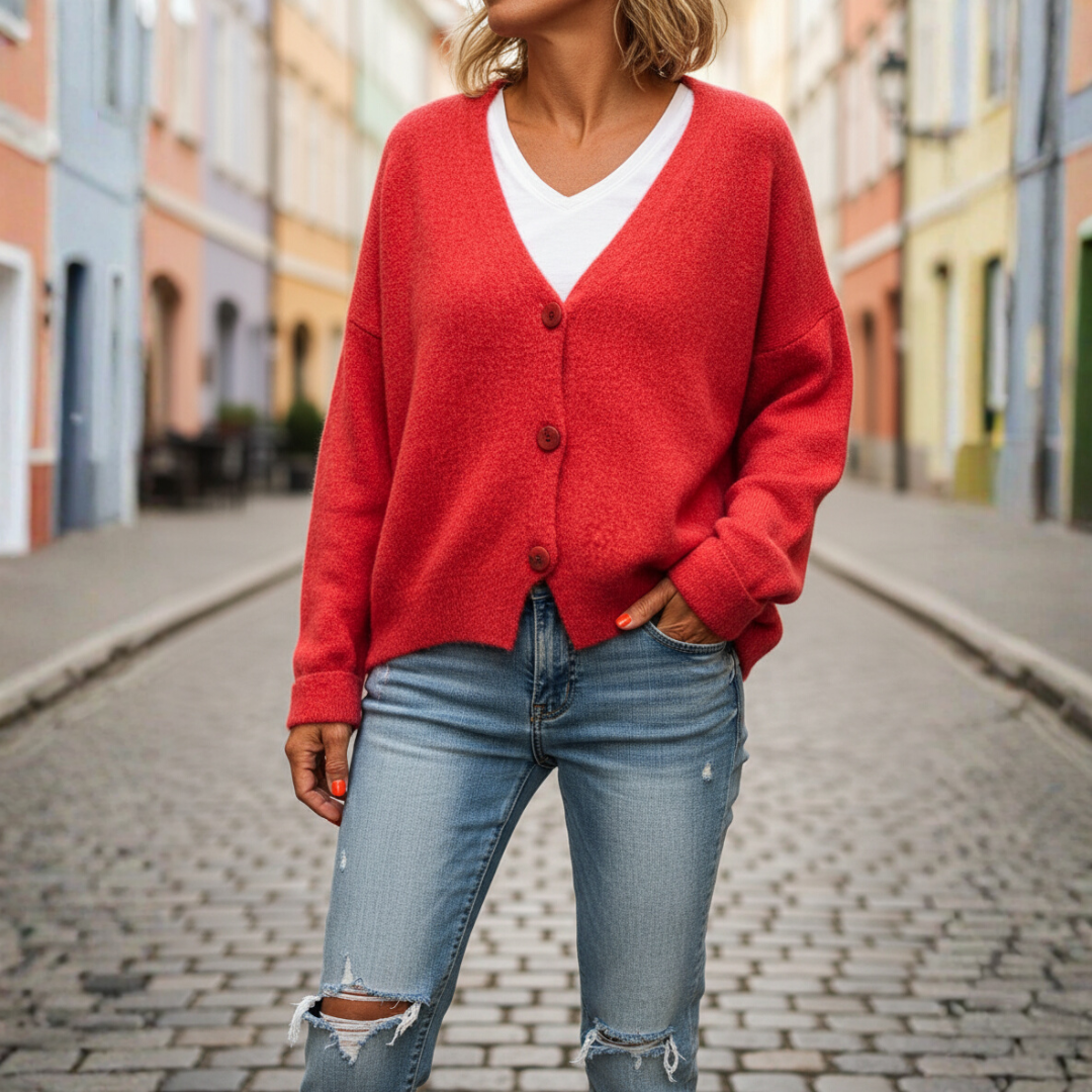 Women's oversized button-front cardigan in orange relaxed fit warm layer for casual everyday wear