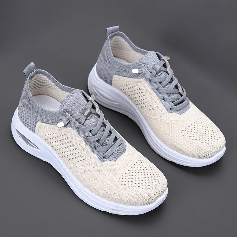Gray mesh slip-on sneakers lightweight platform sole orthopedic support breathable airflow upper