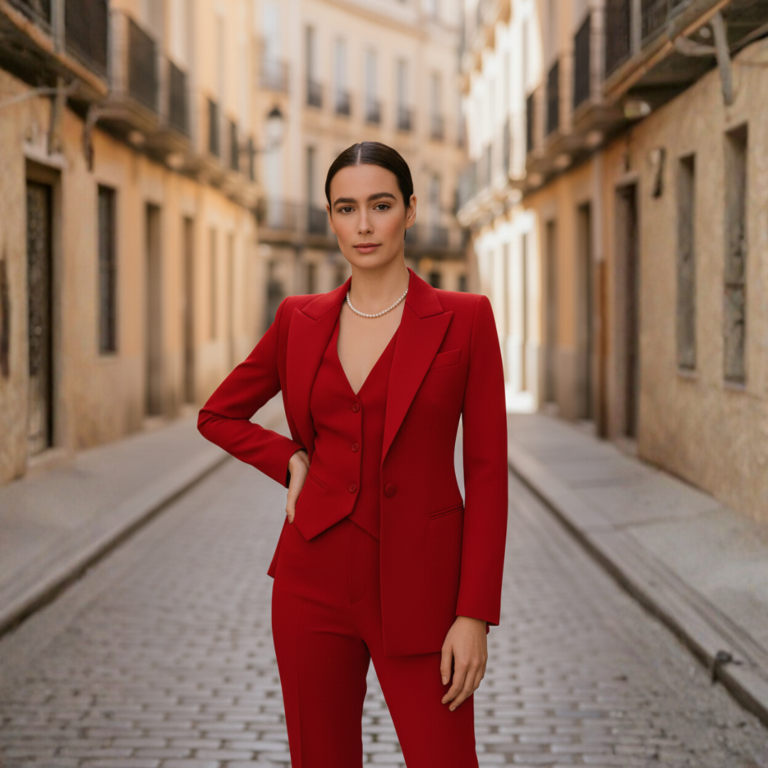 Women's slim fit 3-piece business suit set blazer vest pants tailored professional ceremonial wear