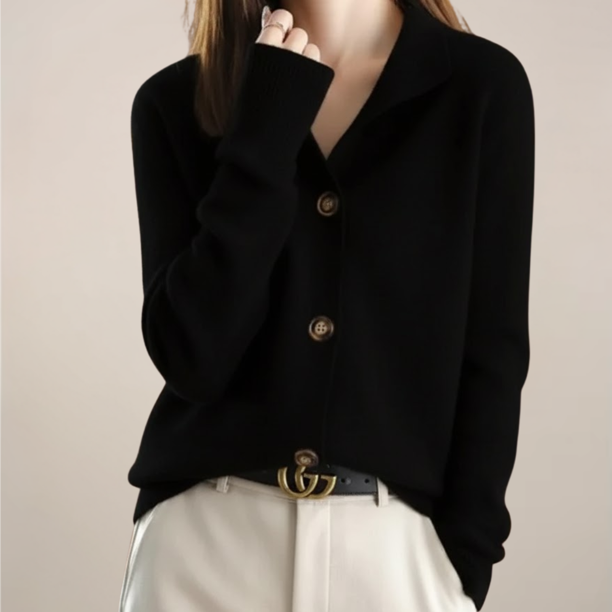 Cream button-front cardigan sweater women soft collar regular fit cozy polished office layer