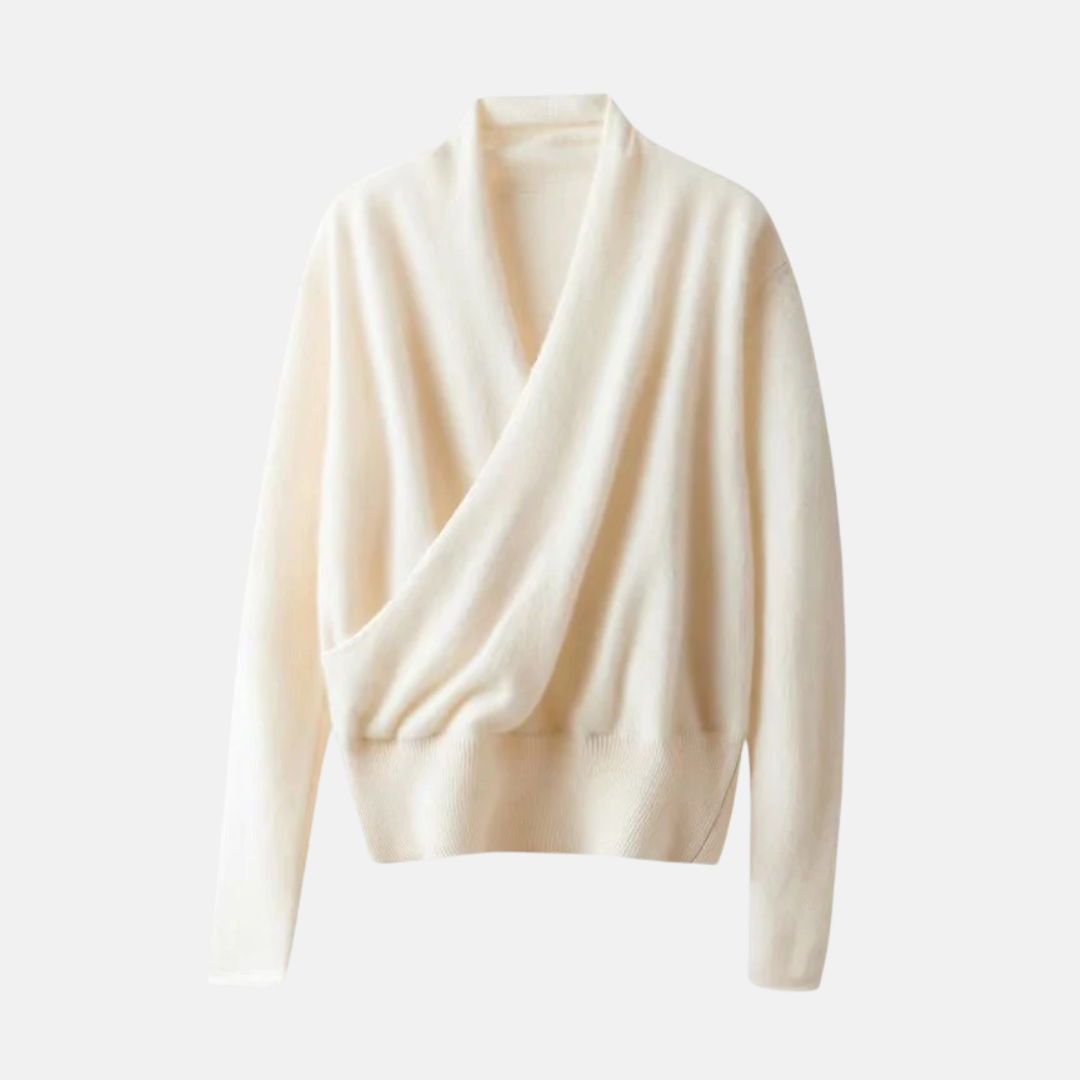 Women's wrap sweater relaxed fit soft knit ribbed waist long sleeve V-neck cozy fall style
