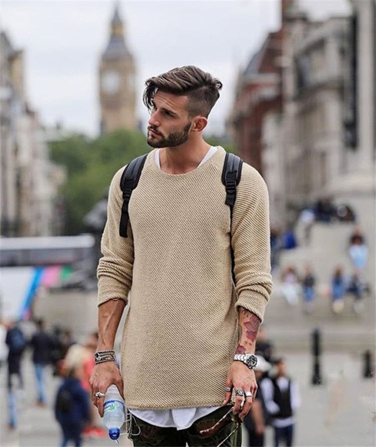 Declan men's long knit pullover sweater modern slim fit versatile office casual style