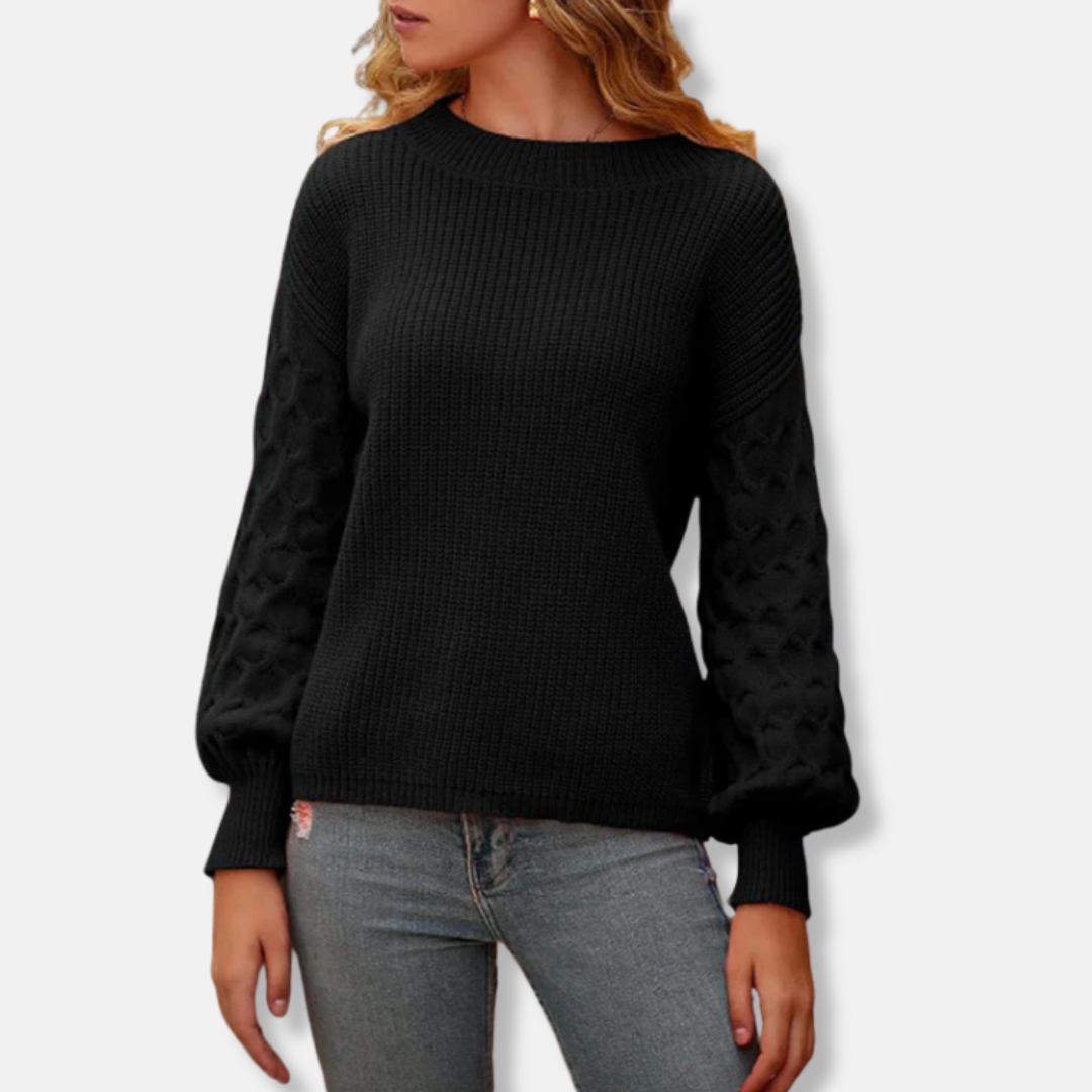 Women's knit pullover sweatshirt relaxed fit balloon sleeves round neck casual chic everyday top