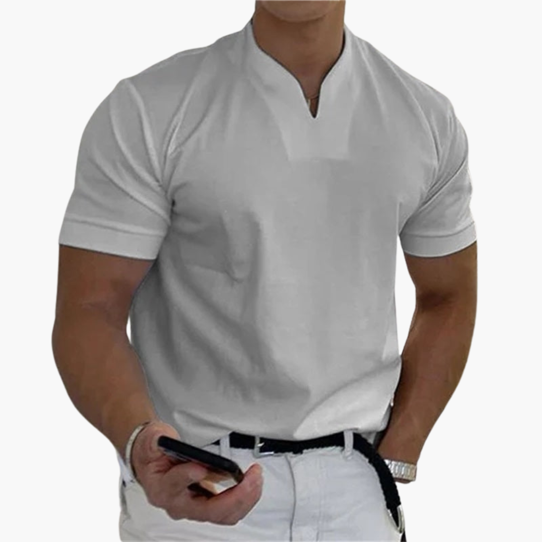 Men's slim fit short sleeve V-neck shirt, breathable moisture-wicking fabric for gym and summer