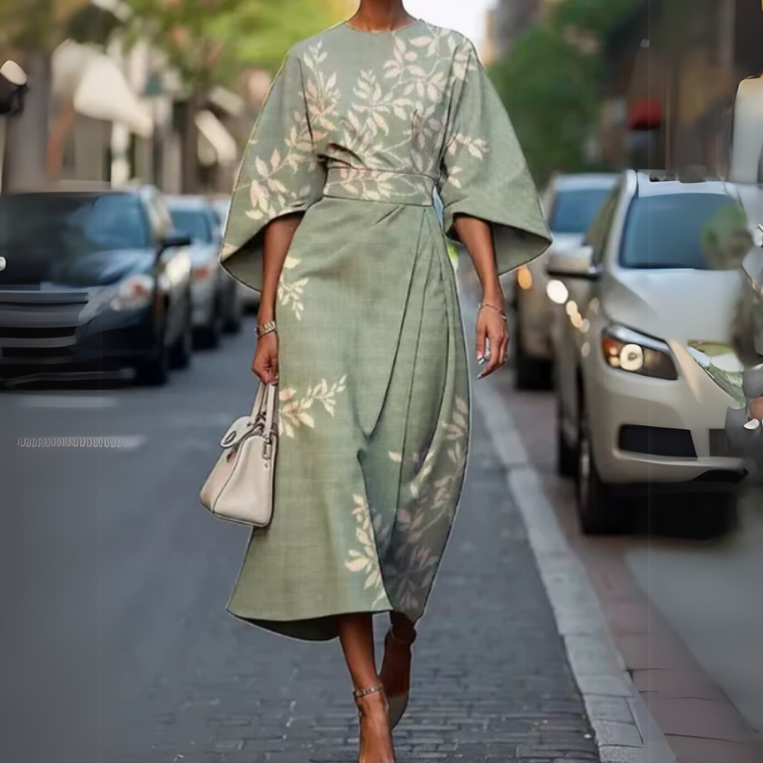 Women's cotton wrap midi dress flowy asymmetrical hem quilted cinched waist versatile spring style