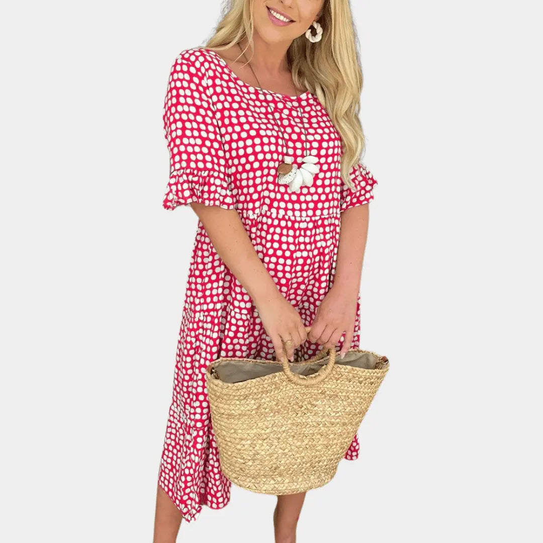 Women's daisy print midi dress lightweight tiered silhouette breathable summer casual floral design