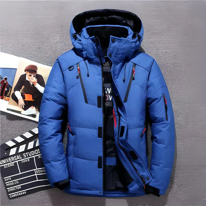 Men's waterproof insulated hooded winter jacket for extreme cold, weatherproof polyester coat