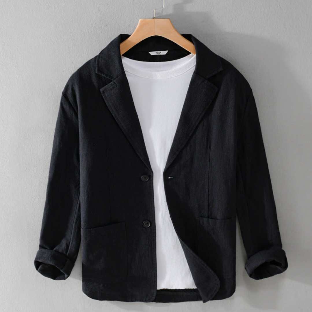 Men's relaxed fit casual blazer in neutral tone, single-breasted long sleeve smart casual style