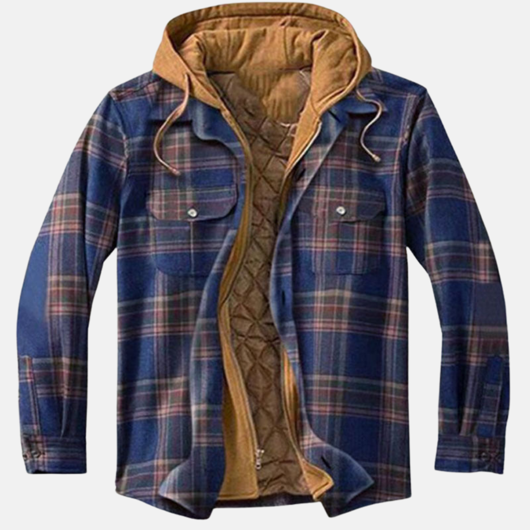 Men's quilted flannel shirt jacket rugged layered style with cozy insulated texture for warmth