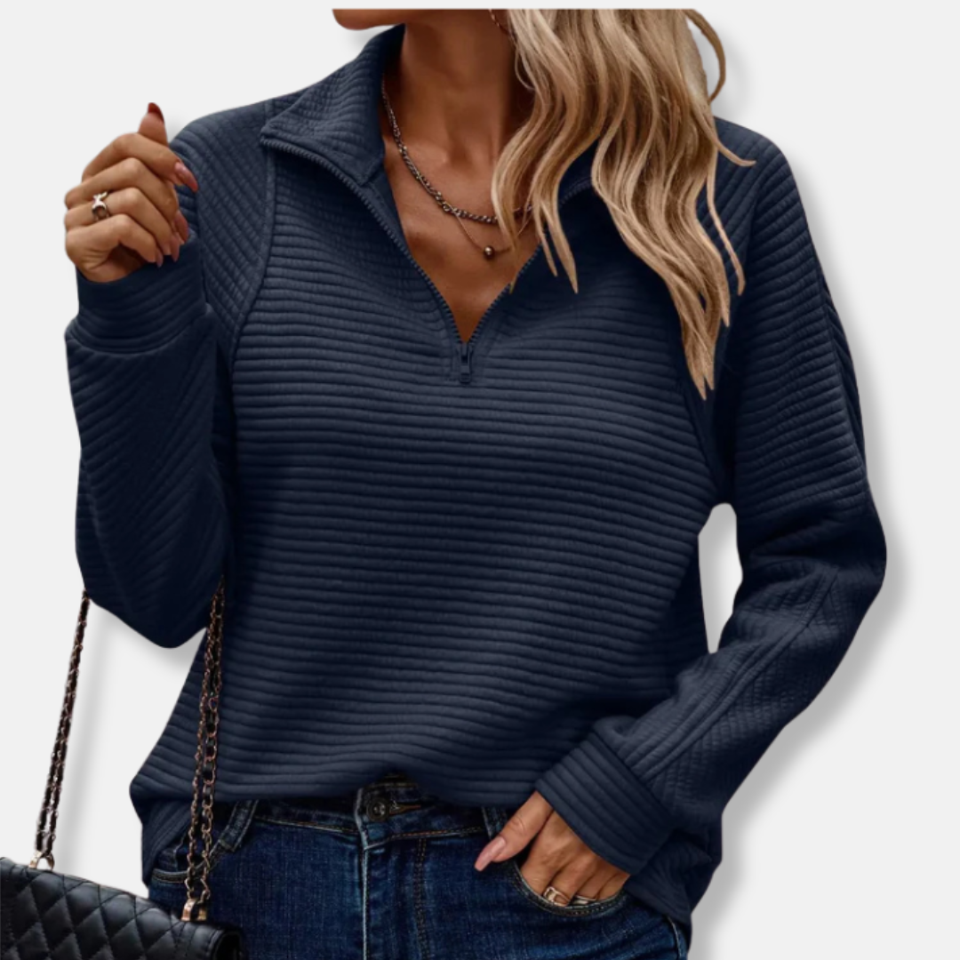 Women's relaxed fit pullover sweater with stand collar half-zip cozy knit casual style