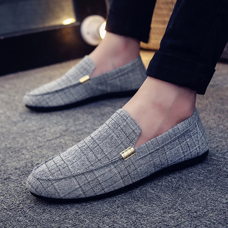 Men's Baron canvas loafer slip-on shoe in geometric pattern with gold-tone accent, lightweight premium fit