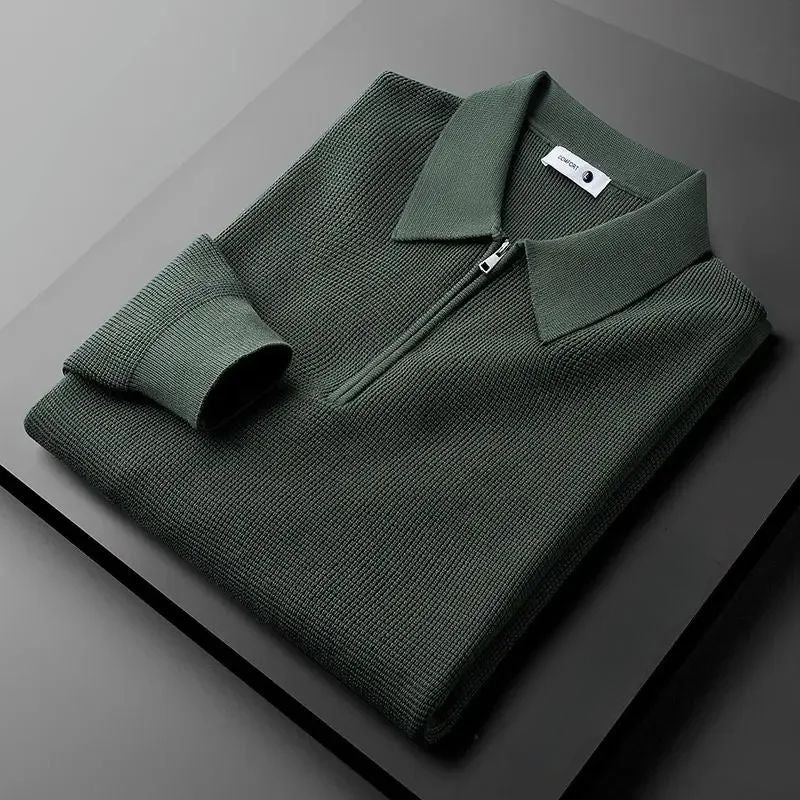 Bravon relaxed-fit soft knit sweater with zip collar in versatile neutral tone for casual layering