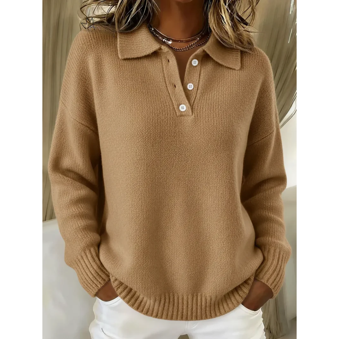 Soft knit polo sweater unisex lightweight cozy layering with refined collar and button placket