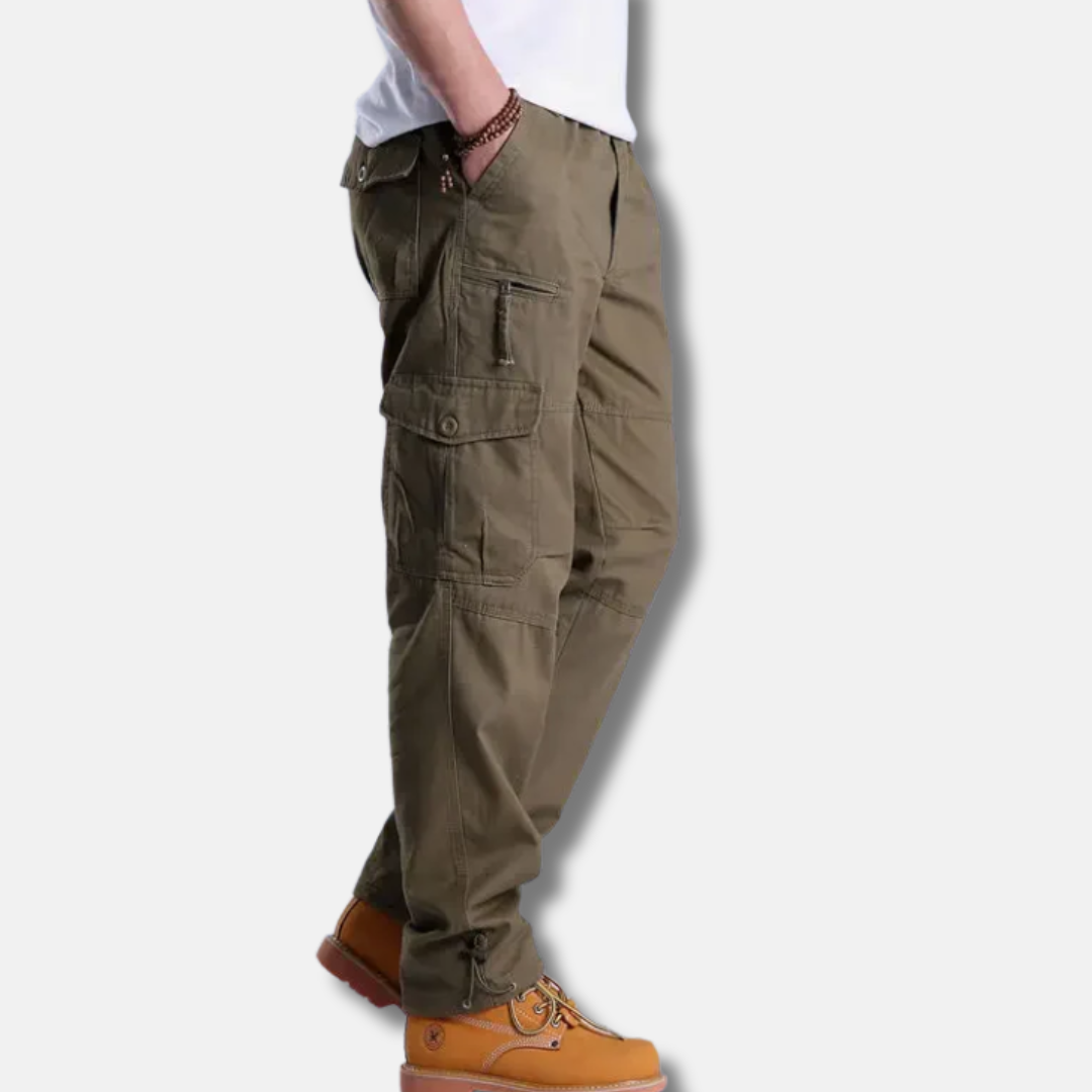 Men's camouflage cotton blend cargo pants relaxed fit with multiple utility pockets all-season