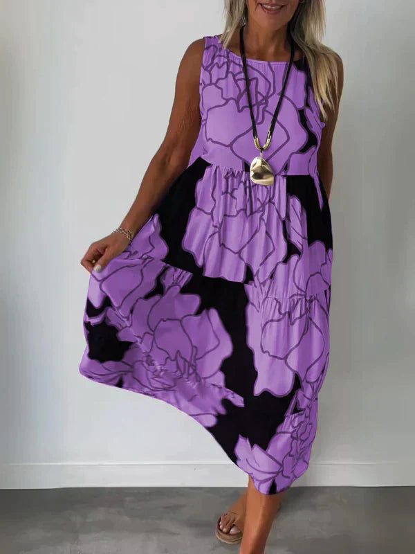 Women's sleeveless cotton dress elegant unique print breathable warm-weather going-out style