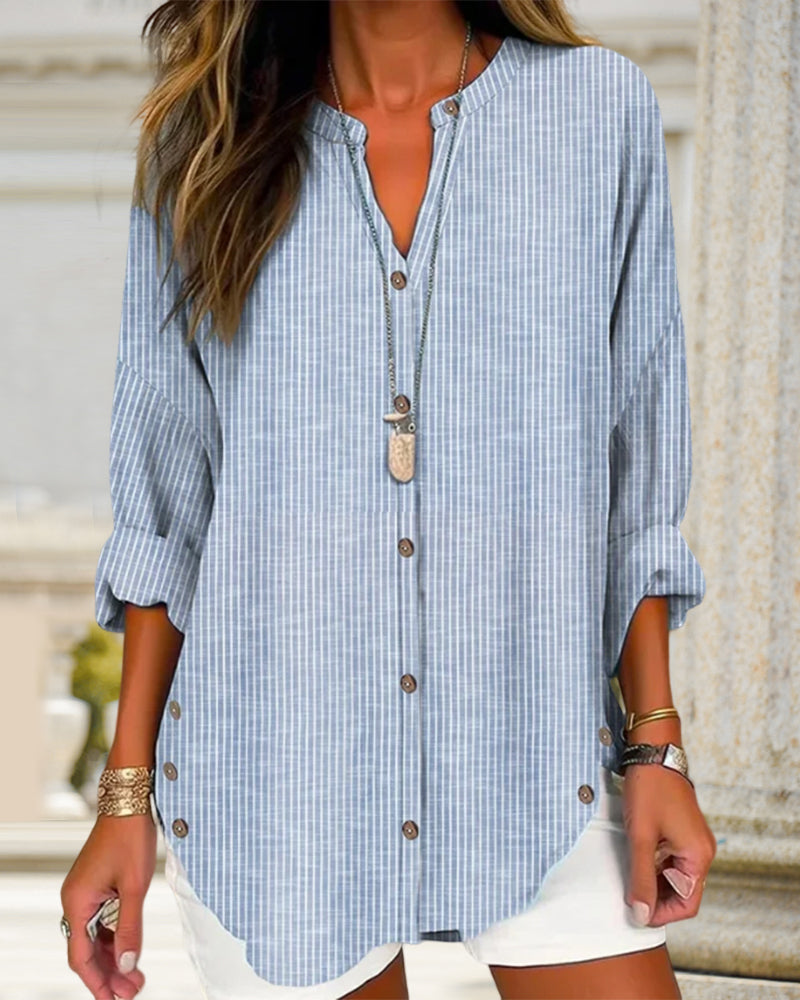 Women's striped V-neck top casual chic relaxed fit versatile office weekend style