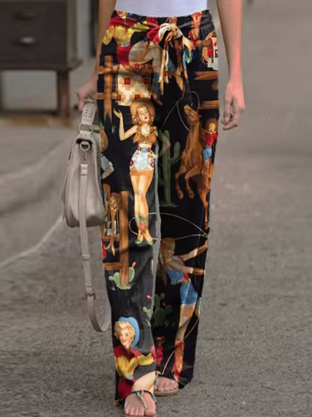 Women's floral print wide leg pants high waist with pockets, relaxed feminine silhouette