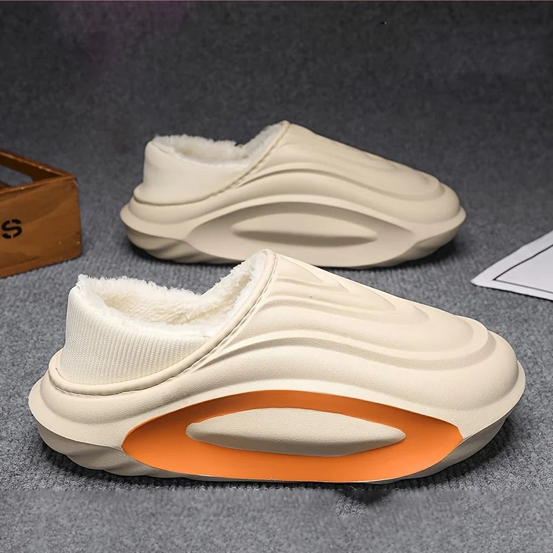 Wave fleece slip-on slide sneaker with sculpted shell and plush fleece-lined interior for home comfort