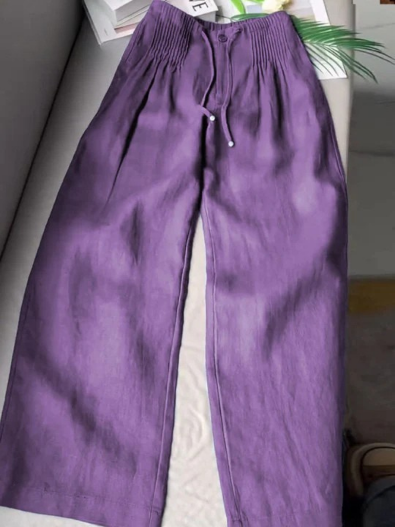Women's relaxed wide-leg pants with drawstring elastic waistband, easy-fit silhouette for everyday wear