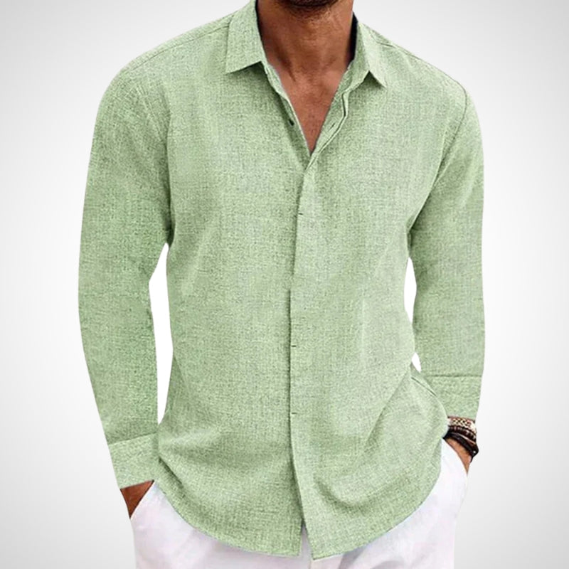 Fraten unisex pure linen shirt long sleeve breathable lightweight everyday casual fit
