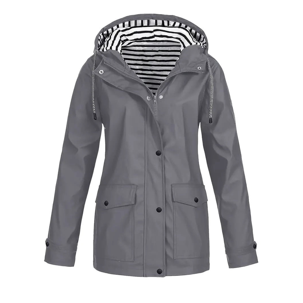 Women's adjustable hooded raincoat water-repellent drawstring waist all-weather protection everyday wear