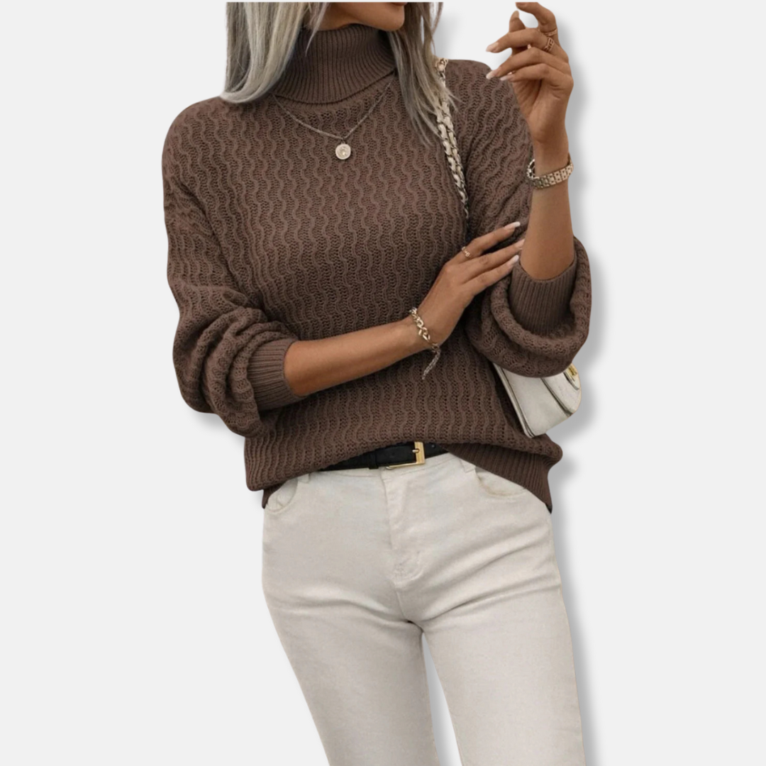 Women's relaxed fit turtleneck sweater in luxurious wool-blend knit with voluminous balloon sleeves