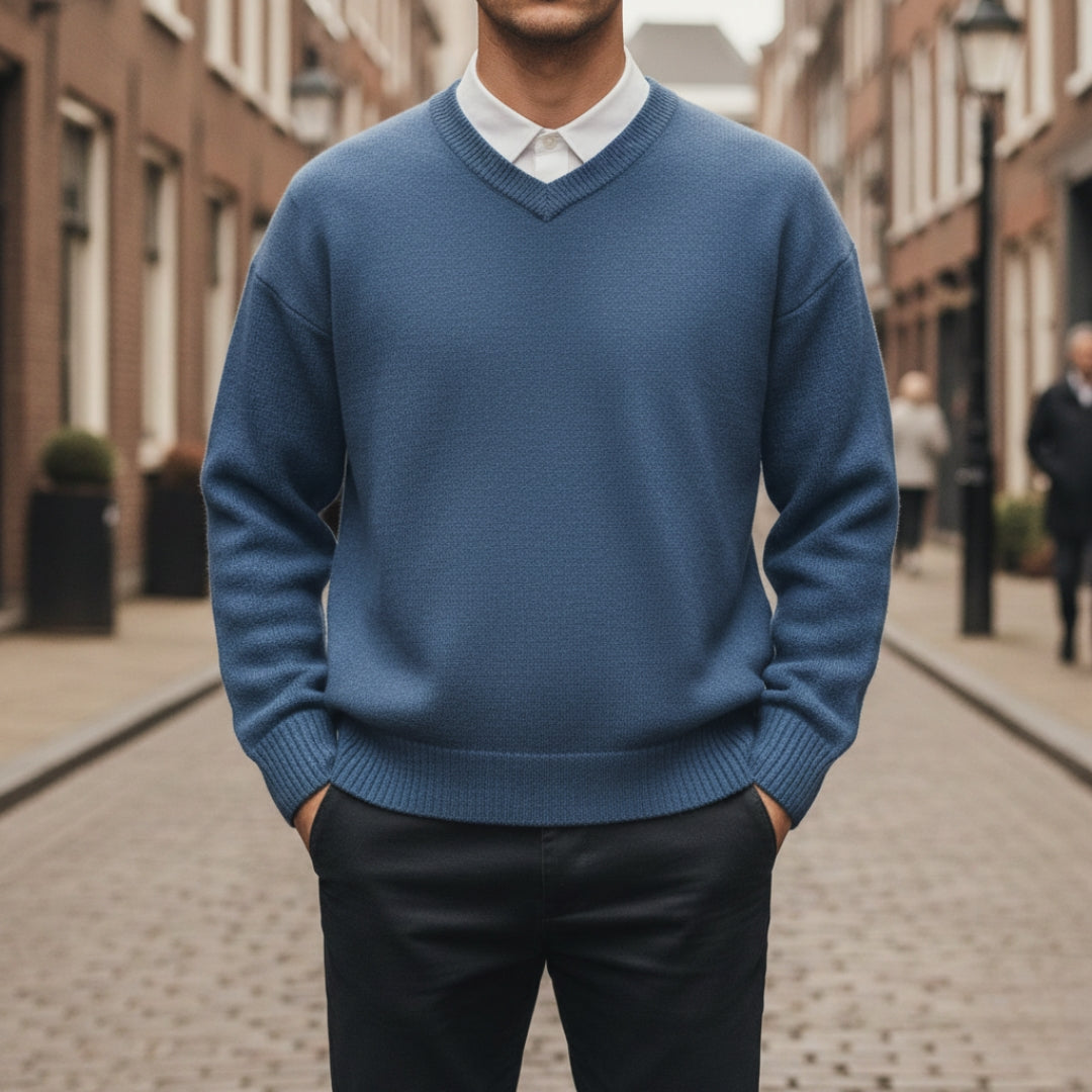 Men's classic fit shawl collar V-neck sweater soft knit versatile layering piece for office wear