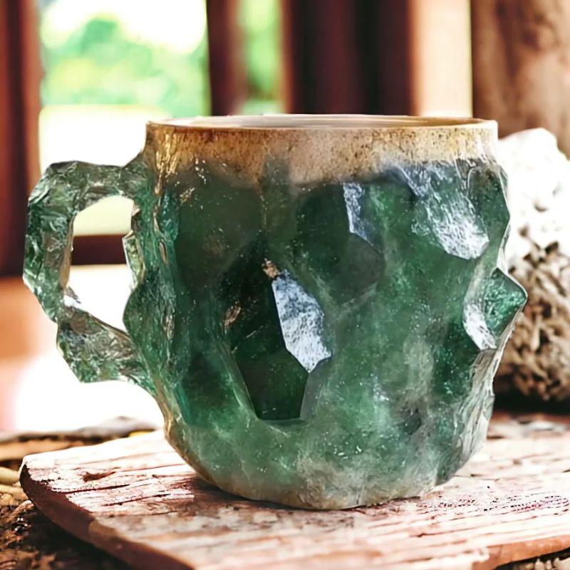 Prismora 300ml resin coffee mug with unique crystal-textured surface for coffee and crystal lovers