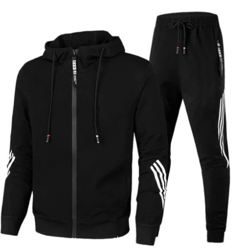Men's gray streetwear hoodie matching set with coordinated pants and modern urban silhouette