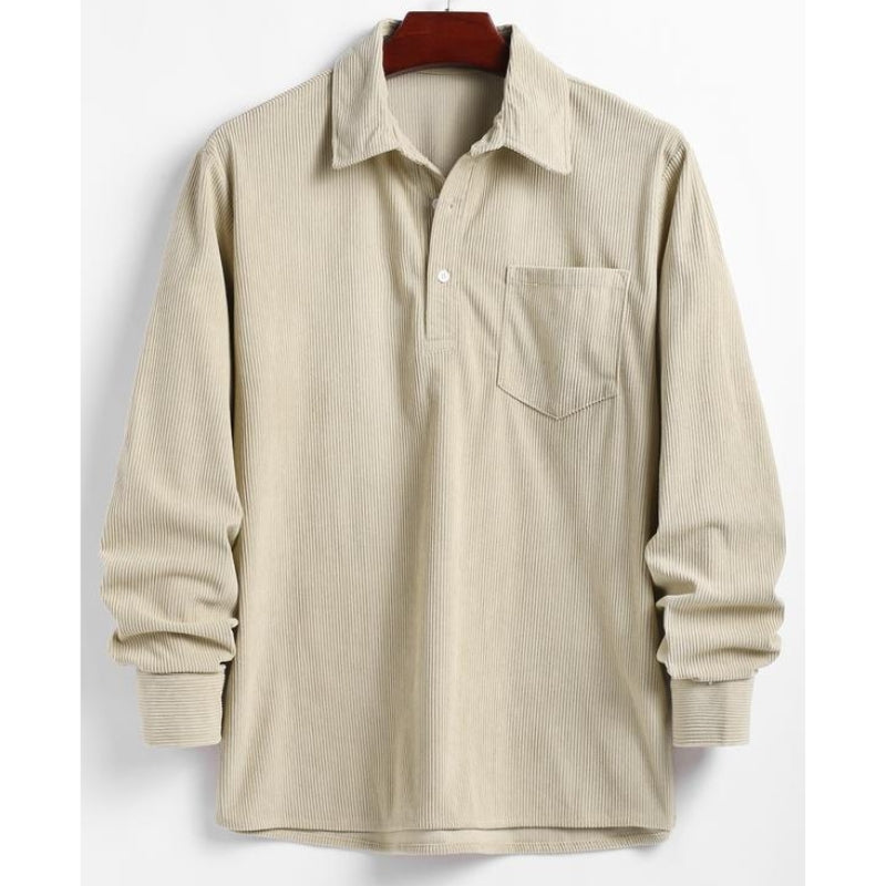 Men's relaxed fit collared pullover shirt long sleeve casual versatile everyday style